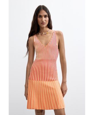 Women's Fit & Flare Striped Sleeveless Sweater Dress