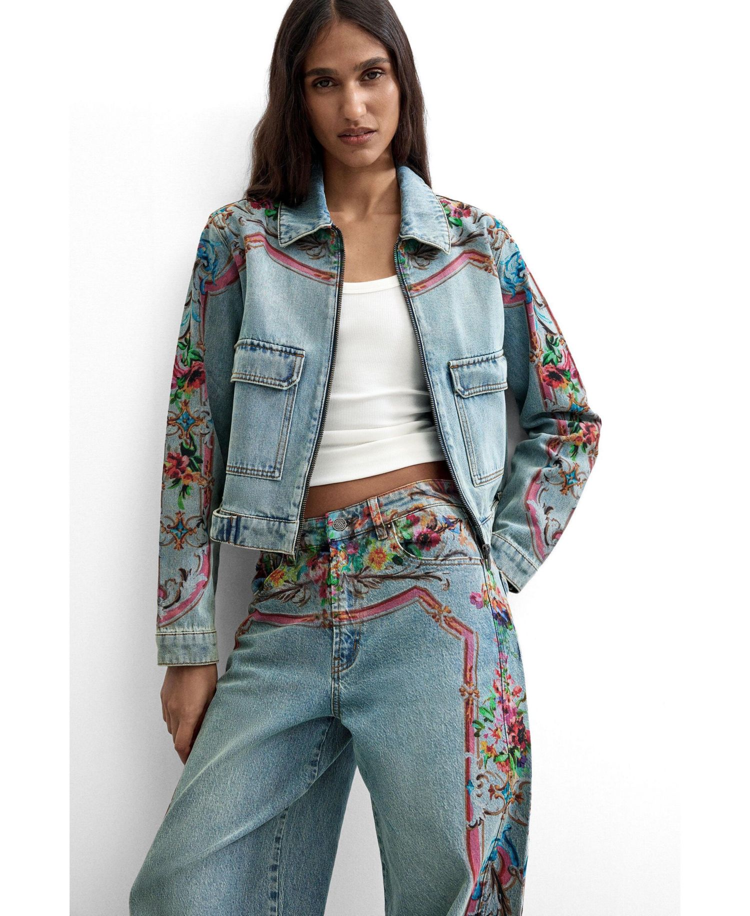 Women's High-Rise Wide-Leg Floral-Print Jeans
