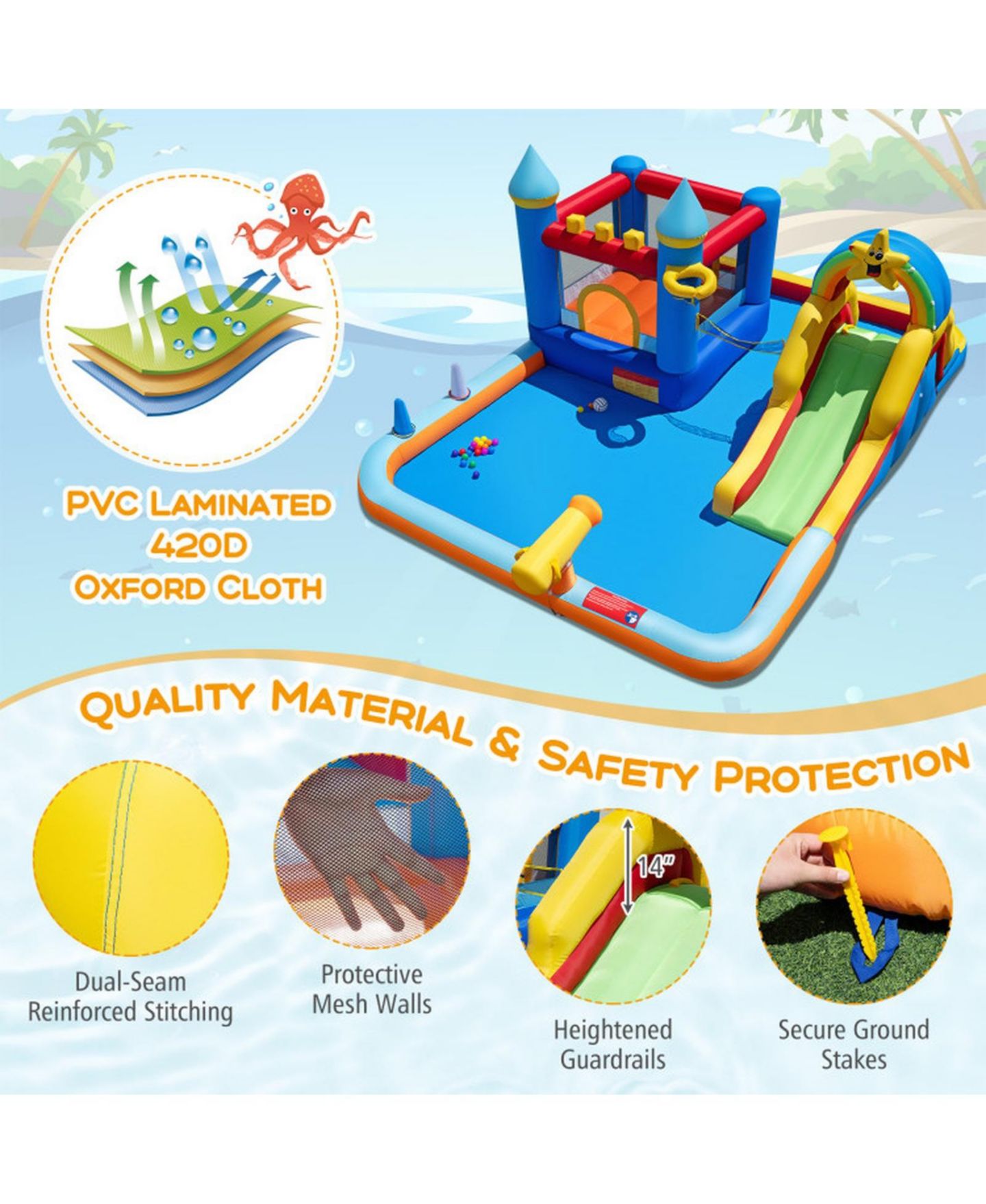 Детская игрушка SUGIFT Inflatable Water Slide Park Bouncy Castle With Climbing Wall Splash Pool And Blower, цвет: Open Miscellaneous — фото 5