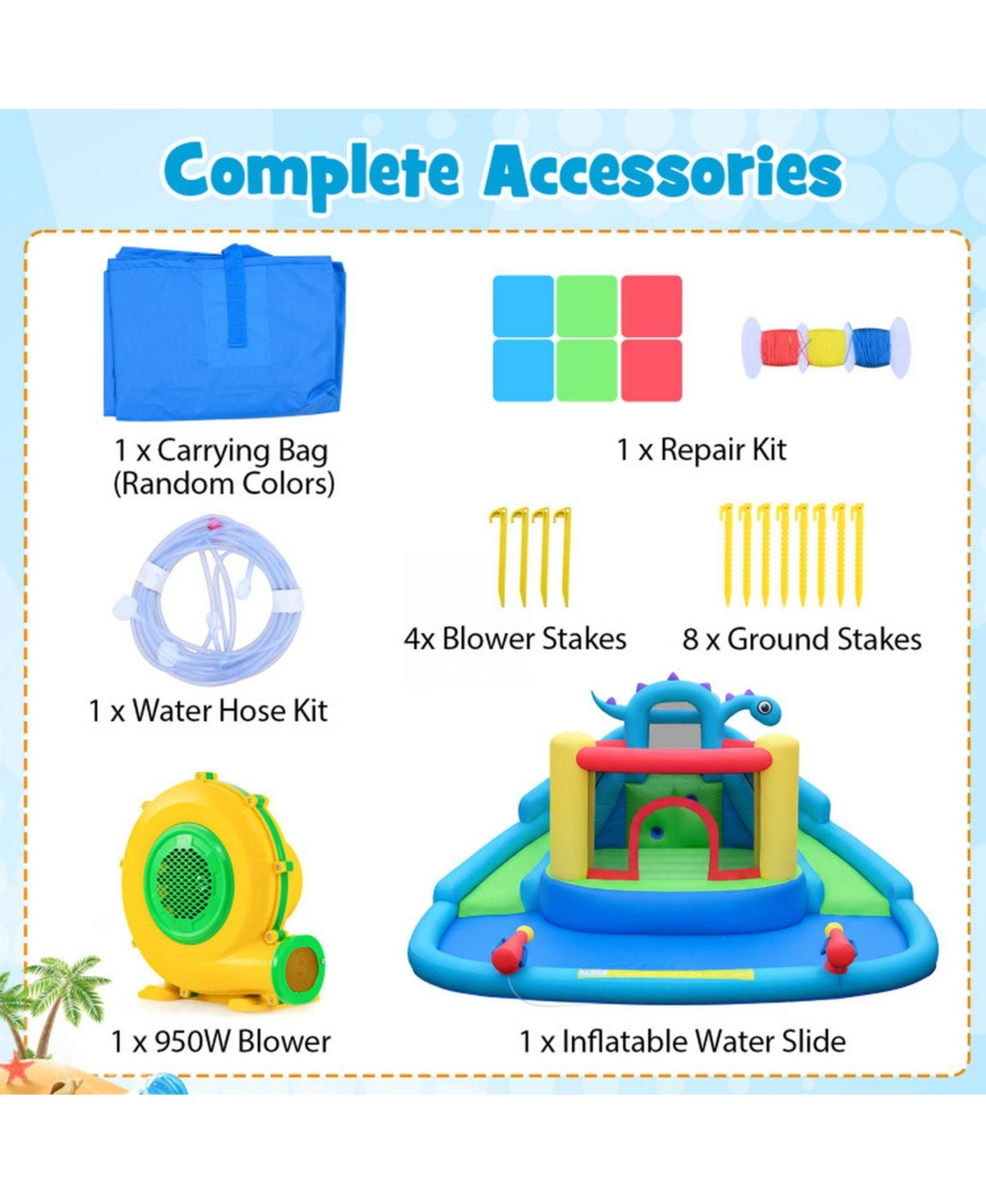 Sugift Dinosaur Inflatable Water Slide Park with Double Slides and 950W Air Blower