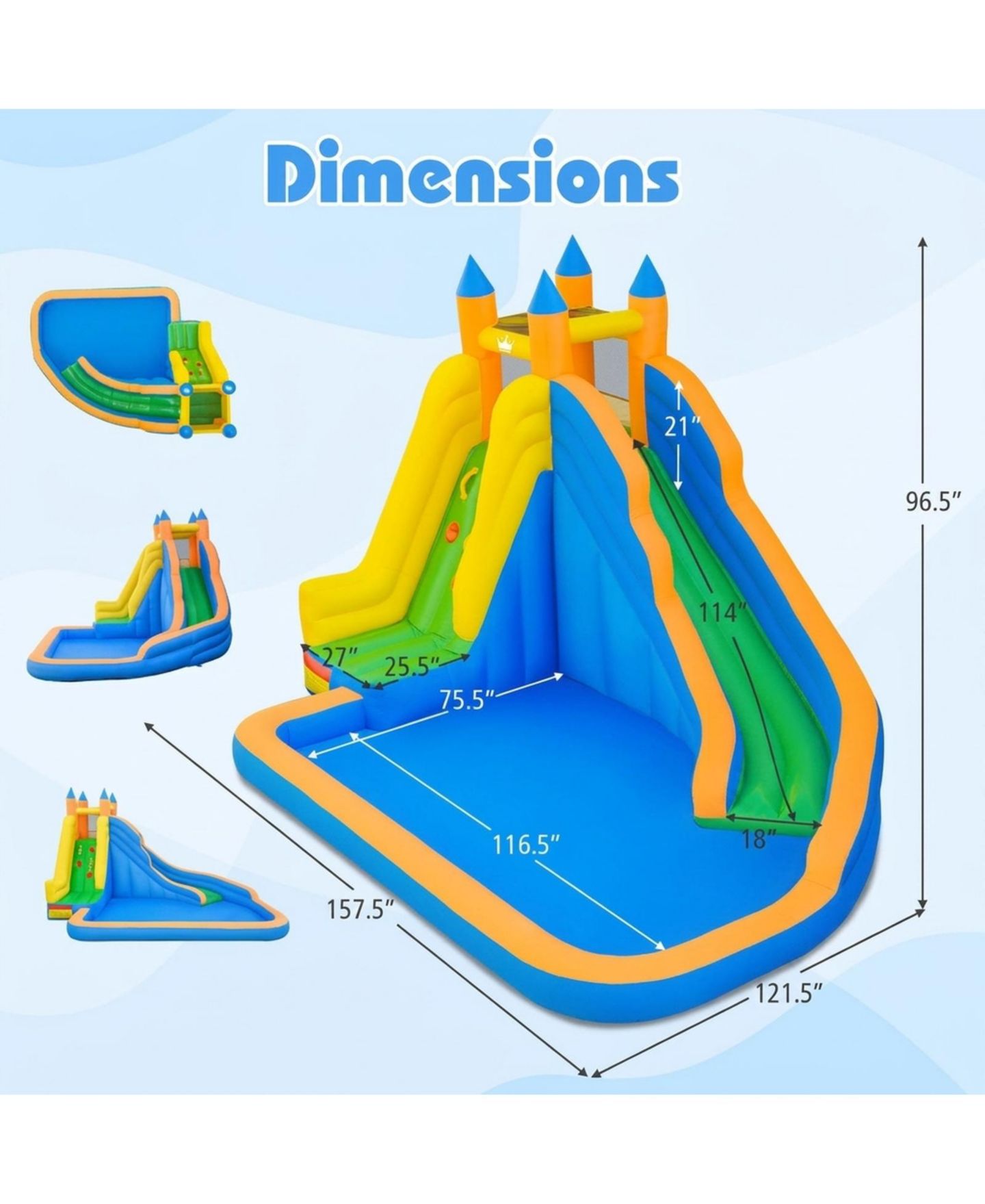 Детская игрушка SUGIFT 3-in-1 Inflatable Water Slide with Climbing Wall, 157.5"L x 121.5"W x 96.5"H, Ages 3-10, цвет: Open Miscellaneous — фото 3