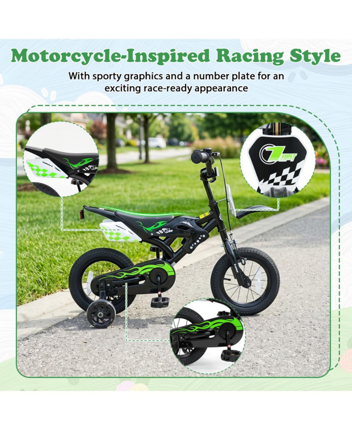Детская игрушка SUGIFT 12" Kids Bike Motorcycle-Inspired with Detachable Training Wheels, Ages 3-4, цвет: Чёрный — фото 6