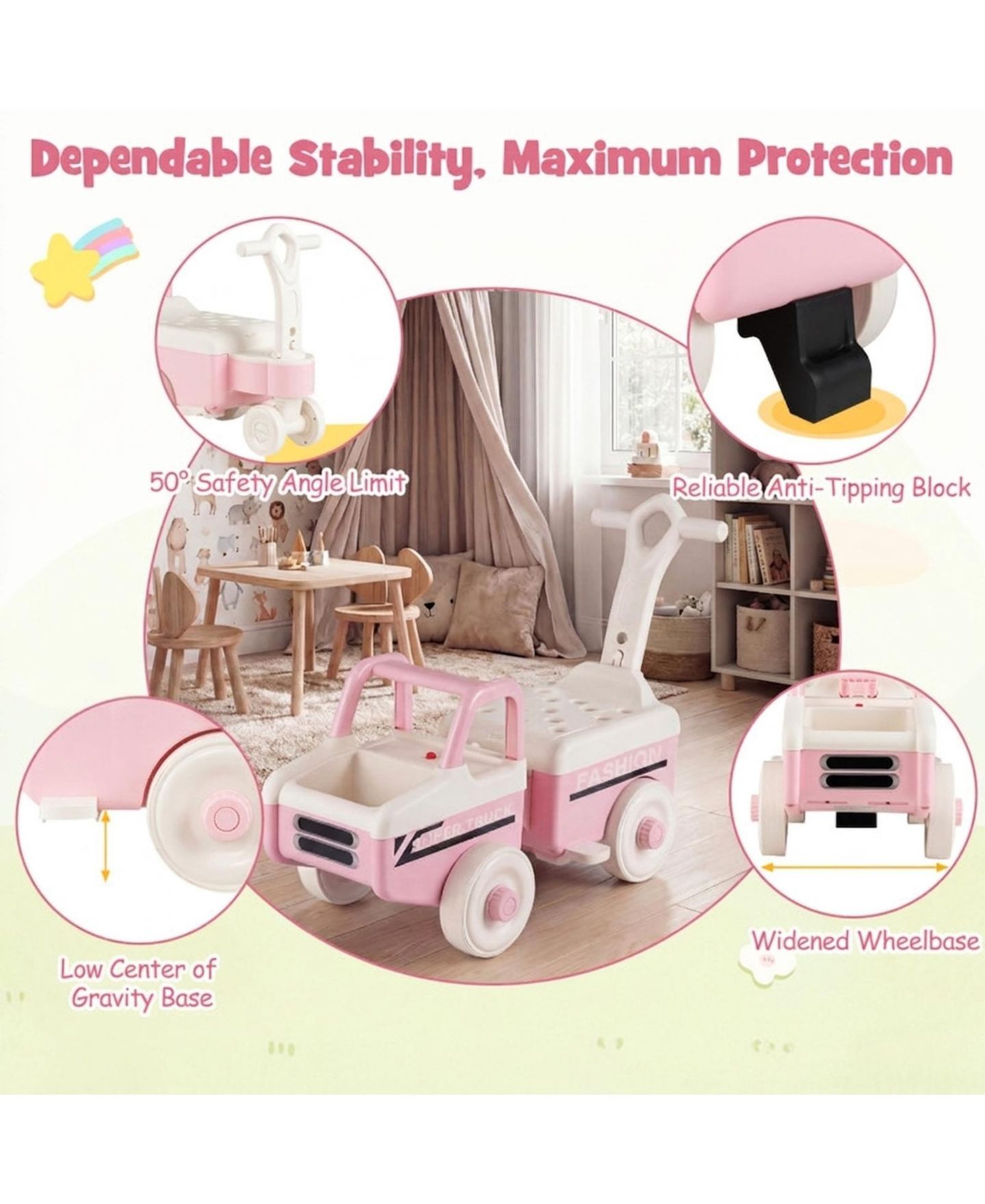 Детская игрушка SUGIFT 4-in-1 Ride On Push Car With Music and Storage, Ages 1.5-5, цвет: Розовый — фото 5
