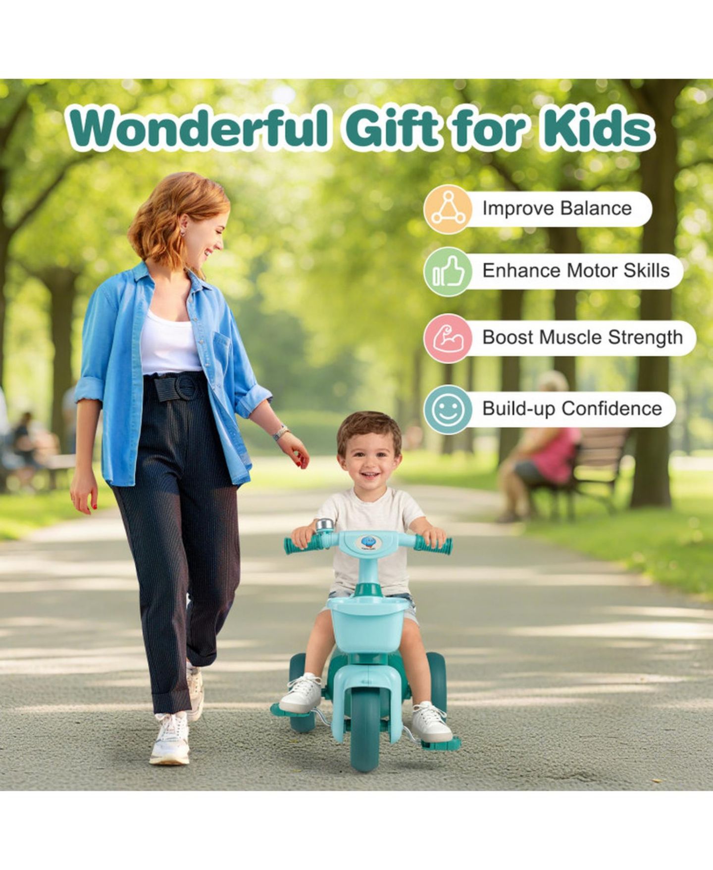 Детская игрушка SUGIFT Toddler Tricycle with Limited Steering, Front and Rear Baskets, and Bell, Ages 3-5, цвет: Зелёный — фото 6