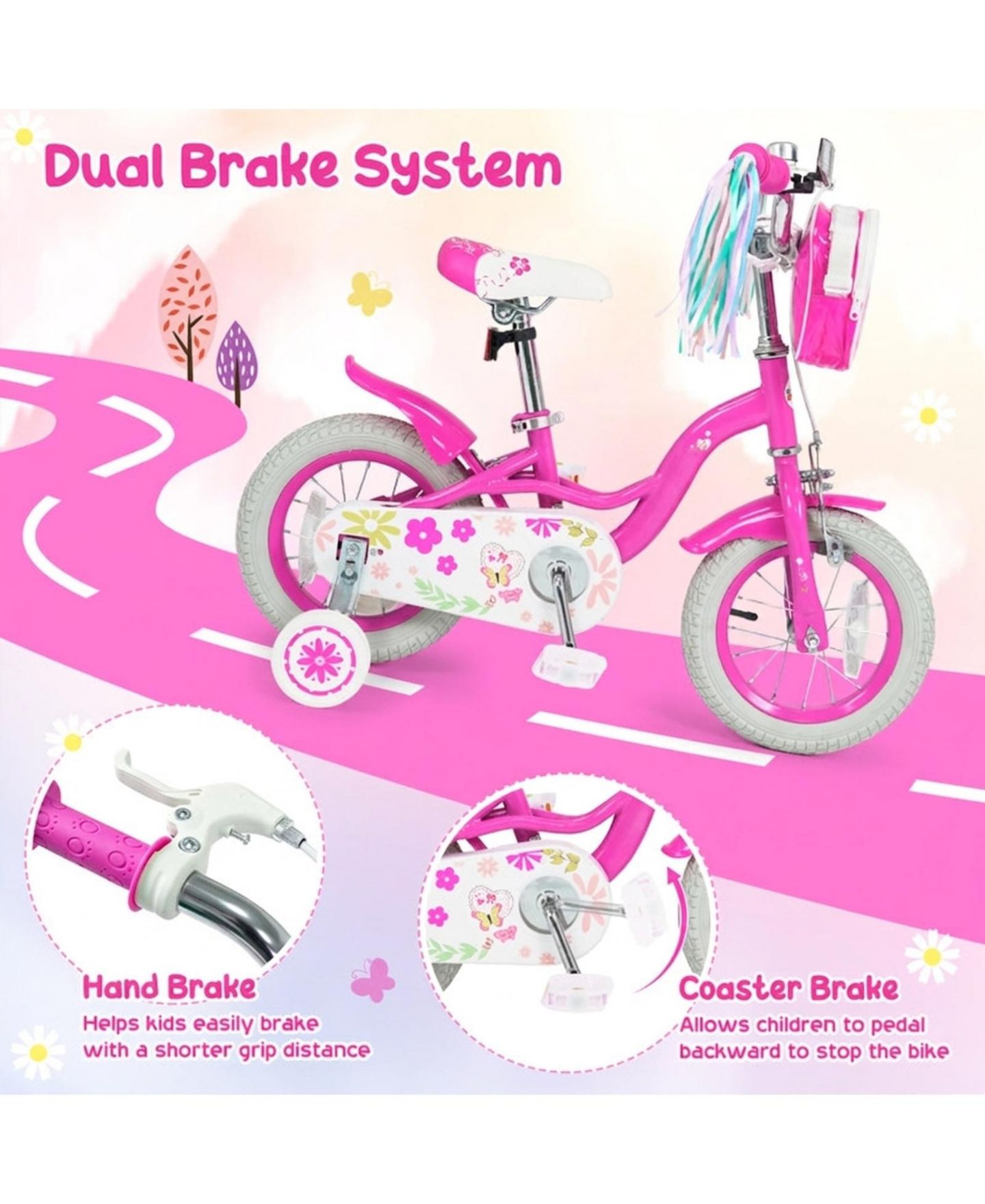 Детские игрушки SUGIFT 12" Girls Bike with Front Bag and Streamers, Ages 3-4, цвет: Розовый — фото 7