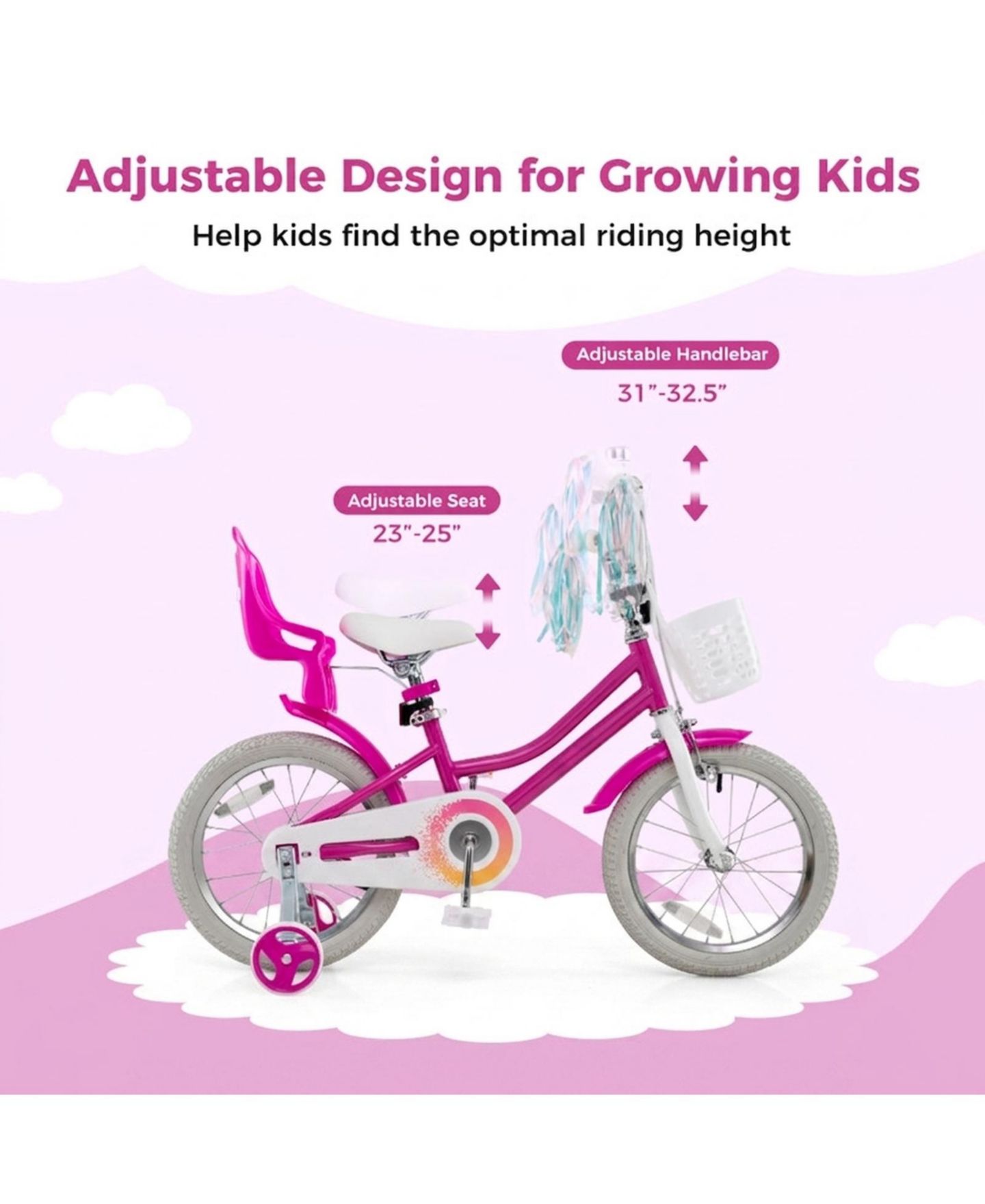 Детская игрушка SUGIFT Kids 16" Bike with Training Wheels and Dual Brake System, Ages 3-7, цвет: Тёмный розовый — фото 6
