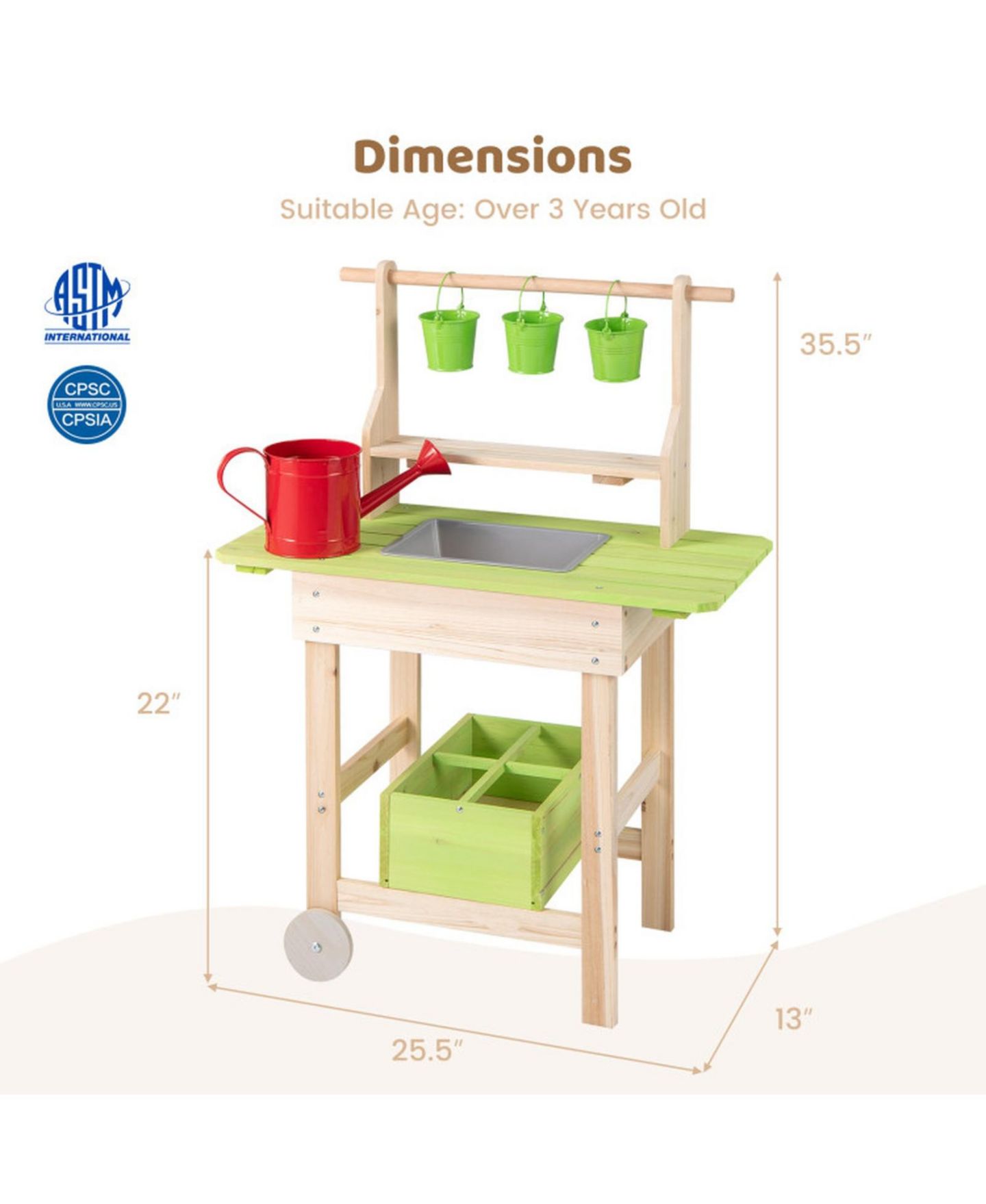 Детский игровой набор SUGIFT Wooden Garden Mud Kitchen 7-Piece Playset, Ages 3+, цвет: Натуральный — фото 3