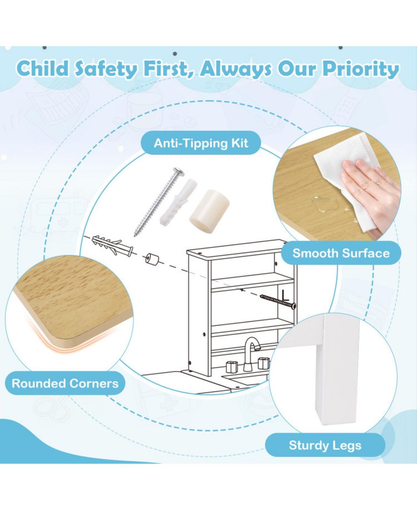 Детский игровой набор SUGIFT Doctor Foldable Wood Medical Center Playset, Ages 3+, цвет: Белый — фото 7