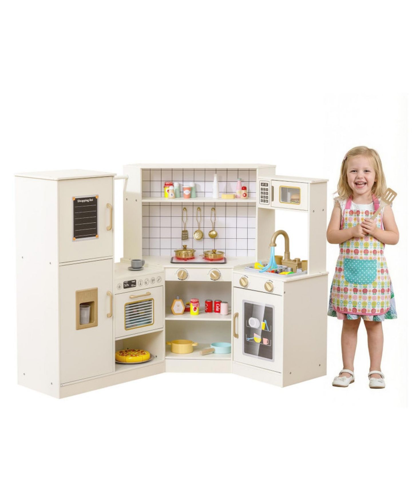 Детская игрушка SUGIFT Corner Play Kitchen with Interactive Lights and Sounds, Ages 3+, цвет: Бежевый / Хаки — фото 11