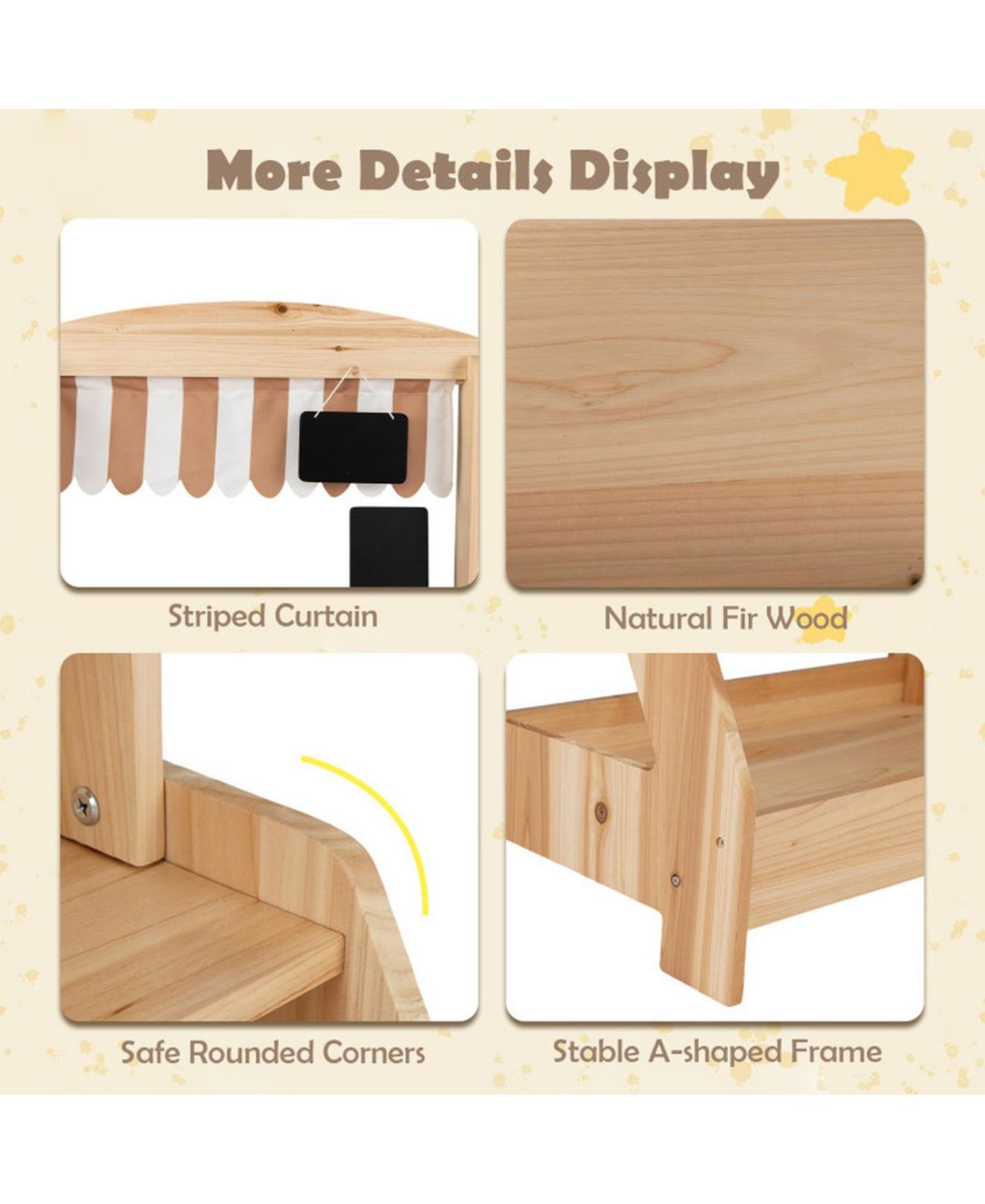 Детский игровой набор SUGIFT 2-in-1 Wooden Mud Kitchen and Market Stand 25-Piece Playset, Ages 3+, цвет: Натуральный — фото 4
