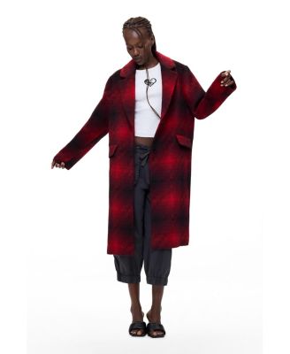 Women's Long Checked Coat with wool