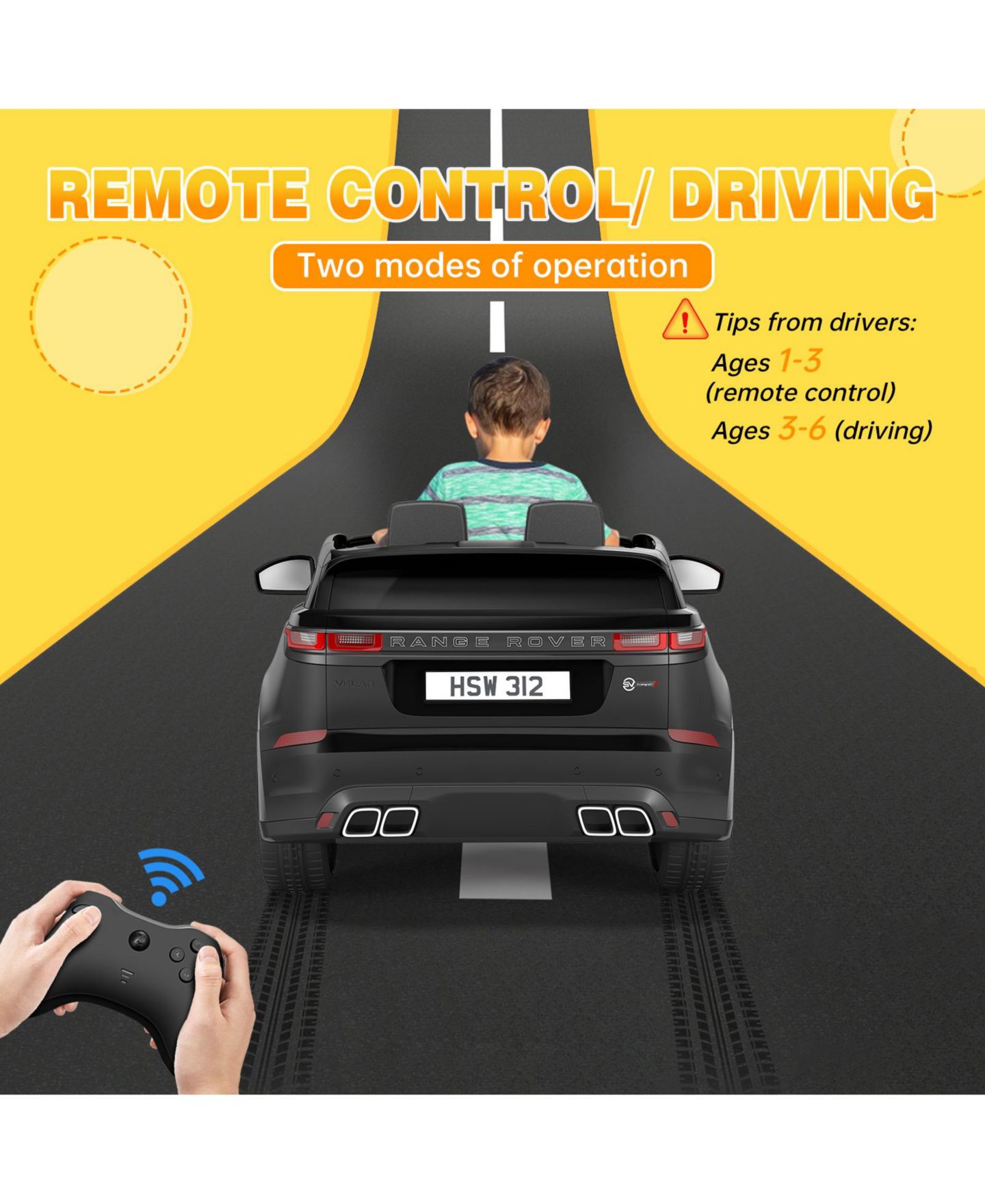 Детская игрушка homfan 12V Licensed Land Rover Remote-Control Ride-On Car with LED Lights, Two-Seater, Ages 3+, цвет: Чёрный — фото 3