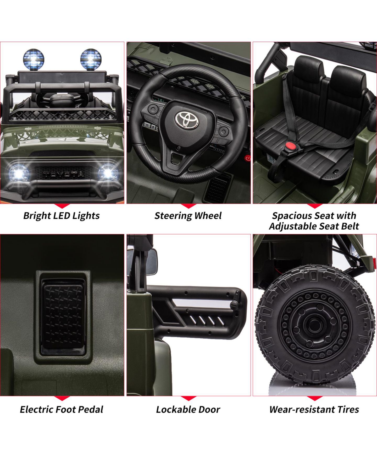 Детская игрушка homfan Licensed Toyota Electric Ride On Truck with Remote Control and LED Lights, Up to 66 lbs, Ages 3+, цвет: Зелёный — фото 2