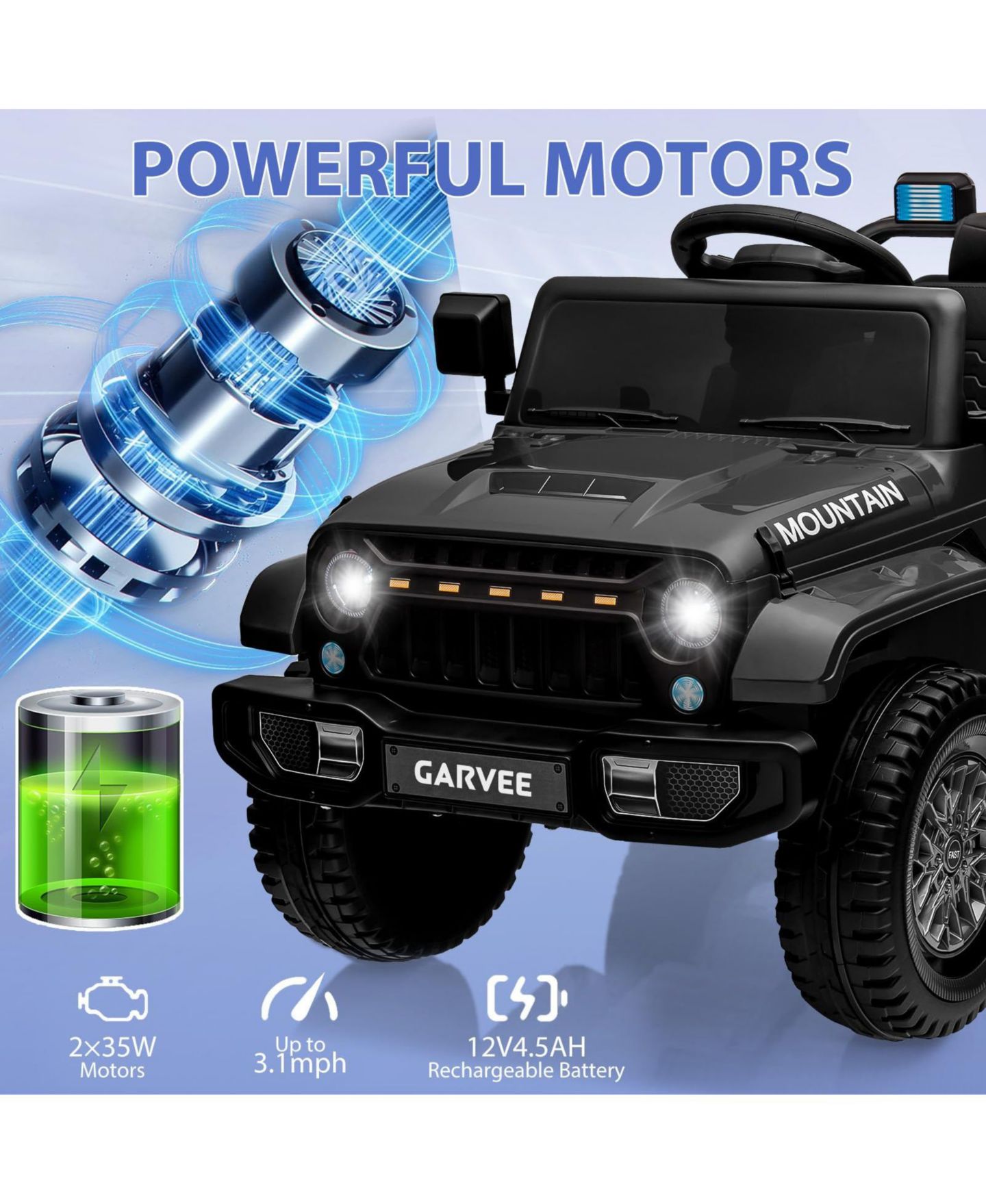 Детская игрушка homfan 12V Twin-Motor Remote-Control Rechargeable Ride-On Truck, 66 lbs Capacity, Ages 3–5, цвет: Чёрный — фото 3