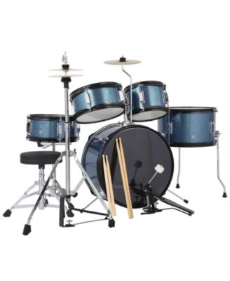 Kids Drum Set - 5-Piece Junior Percussion Kit with Bass, Snare, Toms, Hi-Hat, Cymbal, Pedal and Adjustable Stool, Hardwood Construction