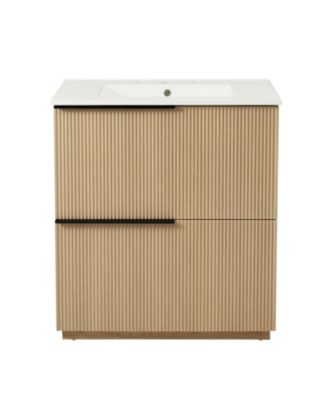 30 Inch Bathroom Vanity with Ceramic Sink Full Extension Drawers Soft Close Undermount Slides Fluted Design