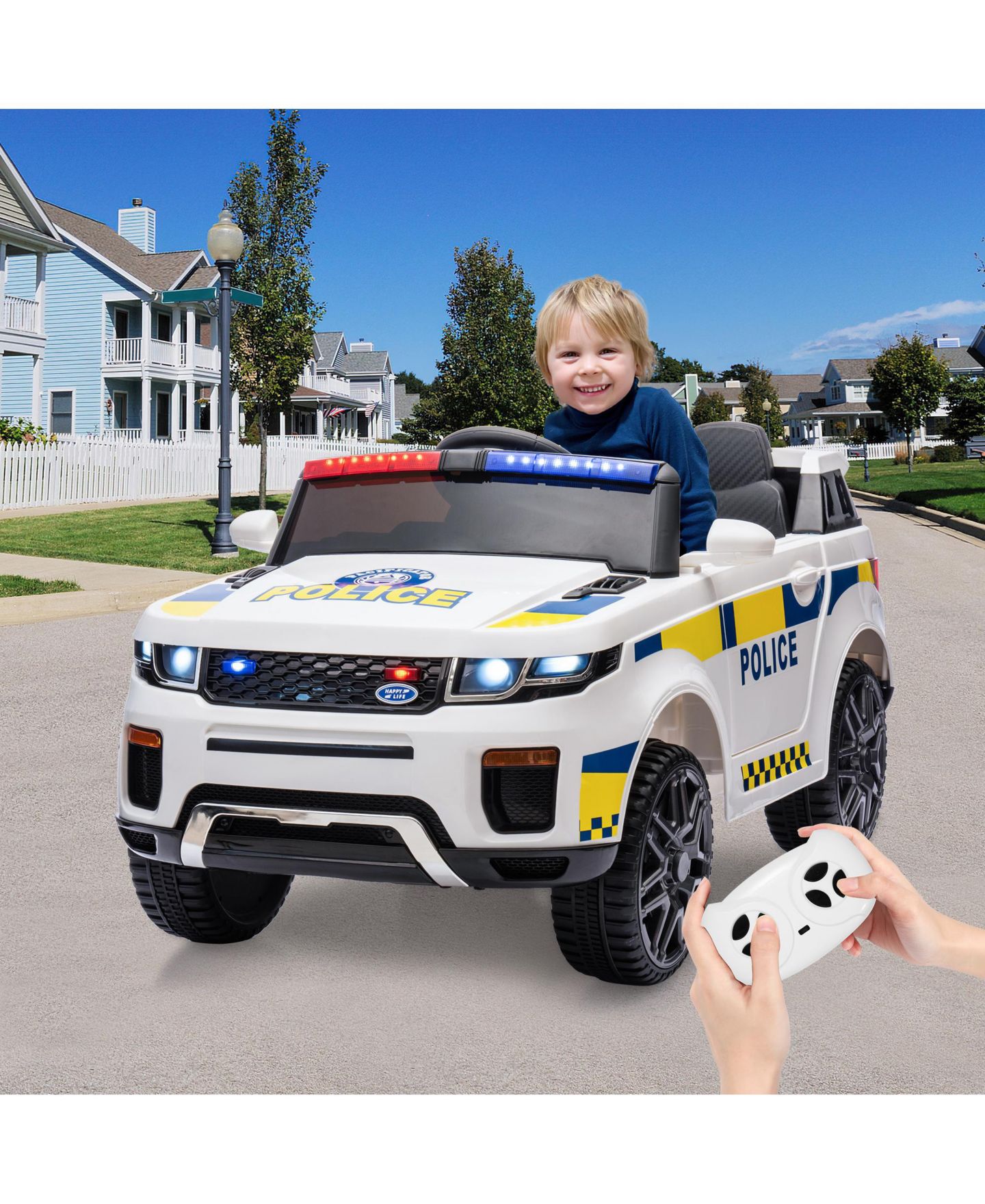 Детская игрушка homfan 12V Electric Ride-On Police Car with Remote Control & LED Flashing Lights, Ages 3+ — фото 7