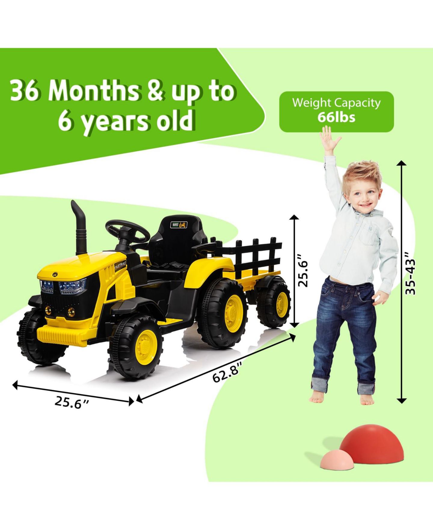 Детская игрушка homfan Electric Ride On Tractor with Detachable Garden Trailer, Rechargeable Remote Control, Ages 3-8 — фото 2