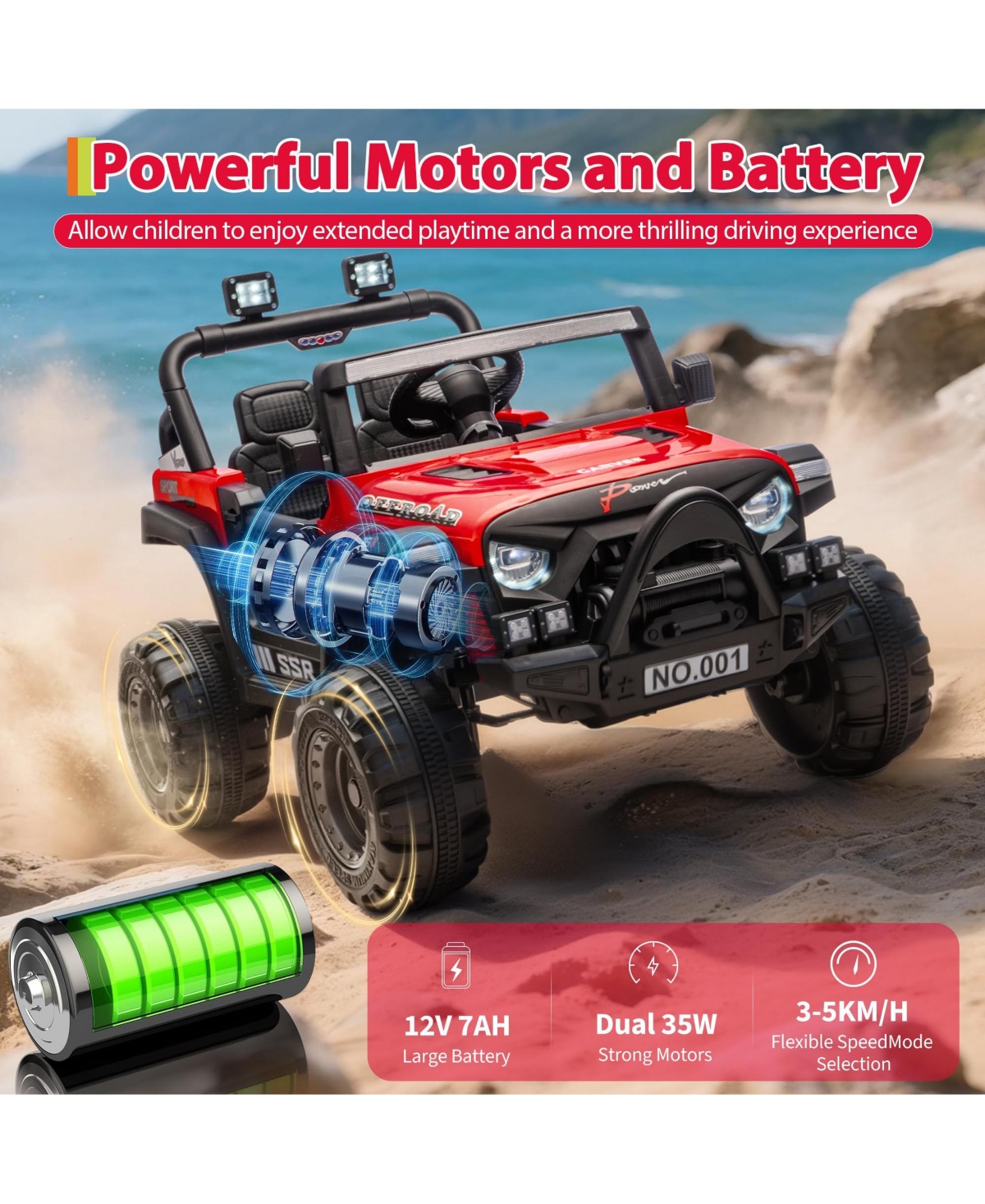 homfan 12V Electric Ride On Car with Parent Remote Control and Led Lights, 66 lbs Capacity, Ages 3-8