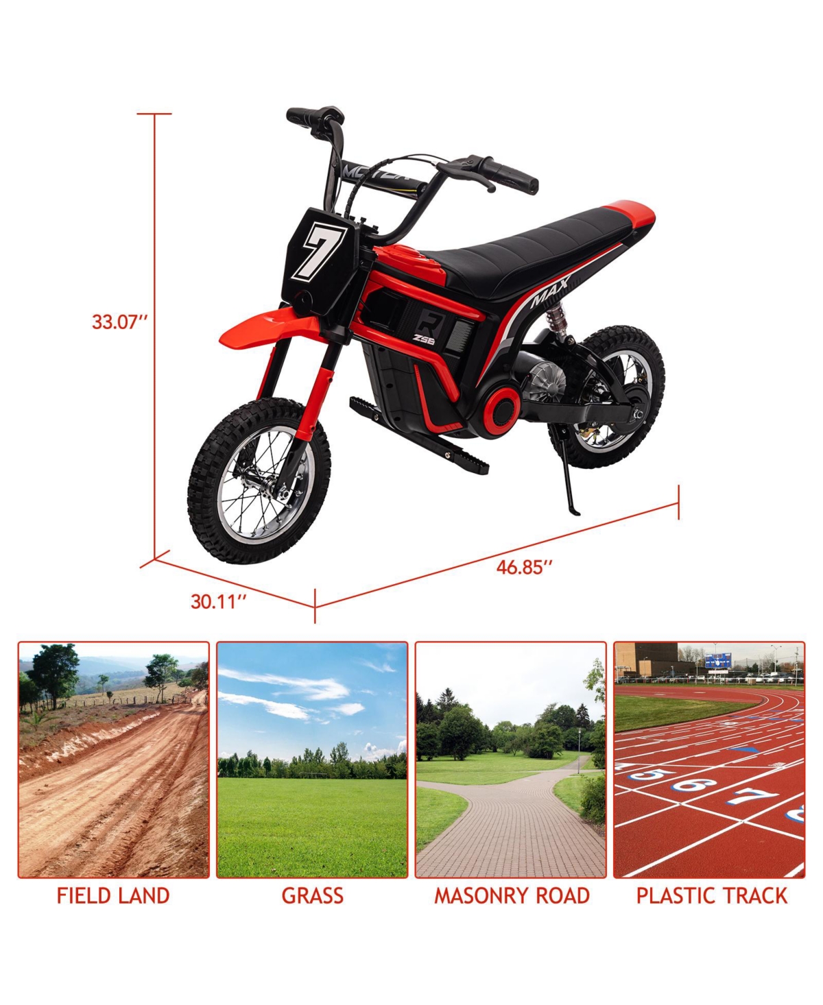 homfan 24V 350W Electric Dirt Bike with 3-Speed Modes and Shock-Absorbing Suspension, Ages 8-14