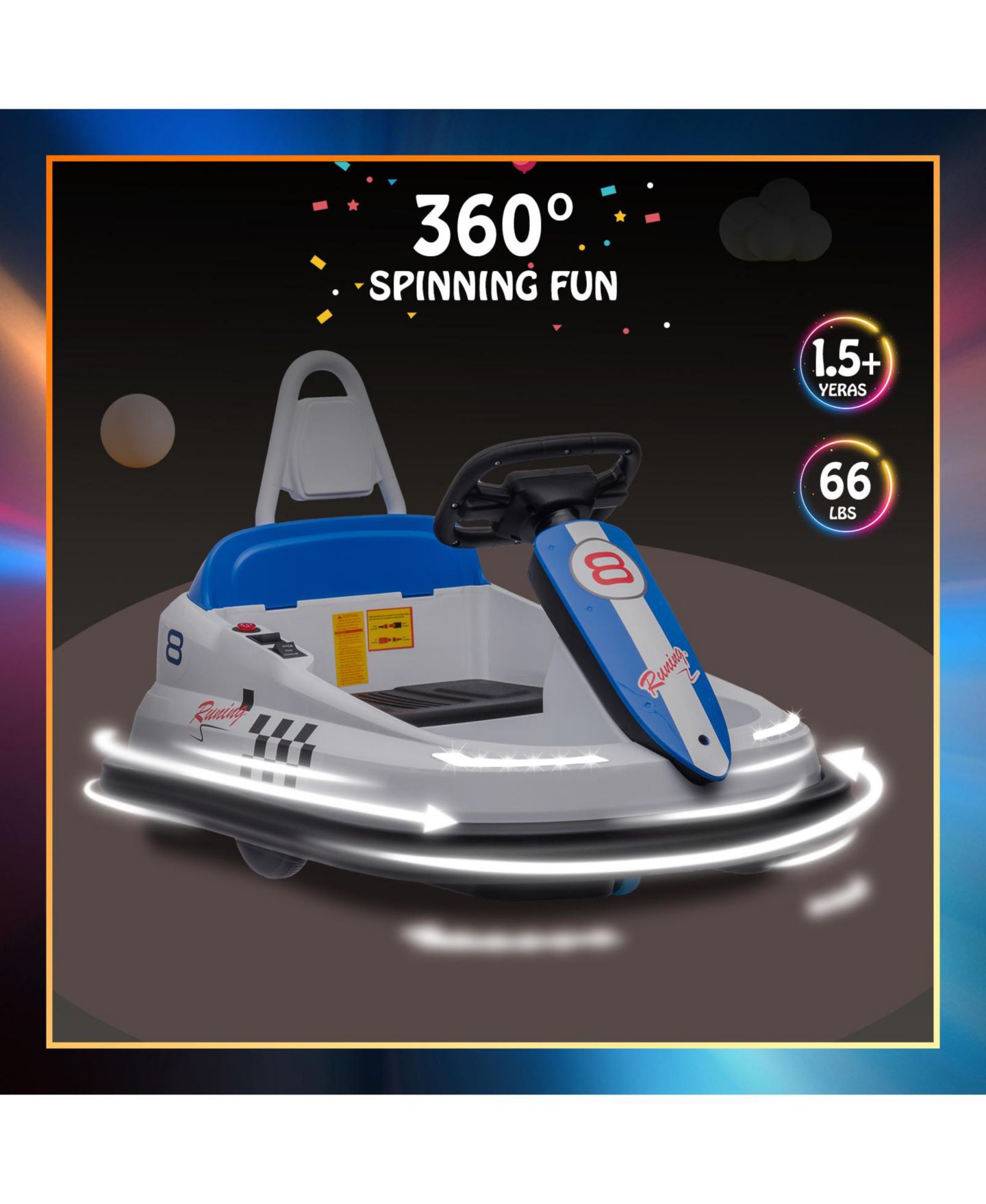 Детская игрушка homfan 6V Kids Electric Bumper Car with 360-Degree Spin & Remote Control, 29.3"L x 18.9"W x 18.3"H, Up to 66 lbs, Ages 2-6 — фото 4