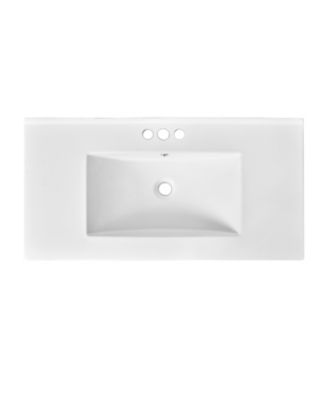 36 Inch  Ceramic Bathroom Sink Vanity Top Only Single Basin 3 Pre Drilled Faucet Holes
