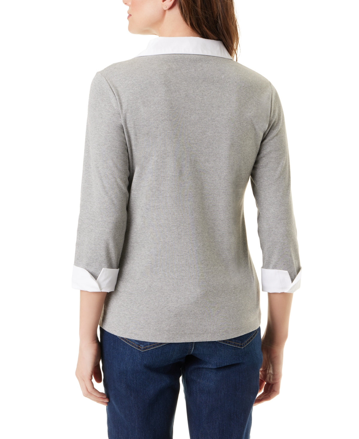 Gloria Vanderbilt Maxine Womens Layered Cotton Pullover Sweater In Heather Grey