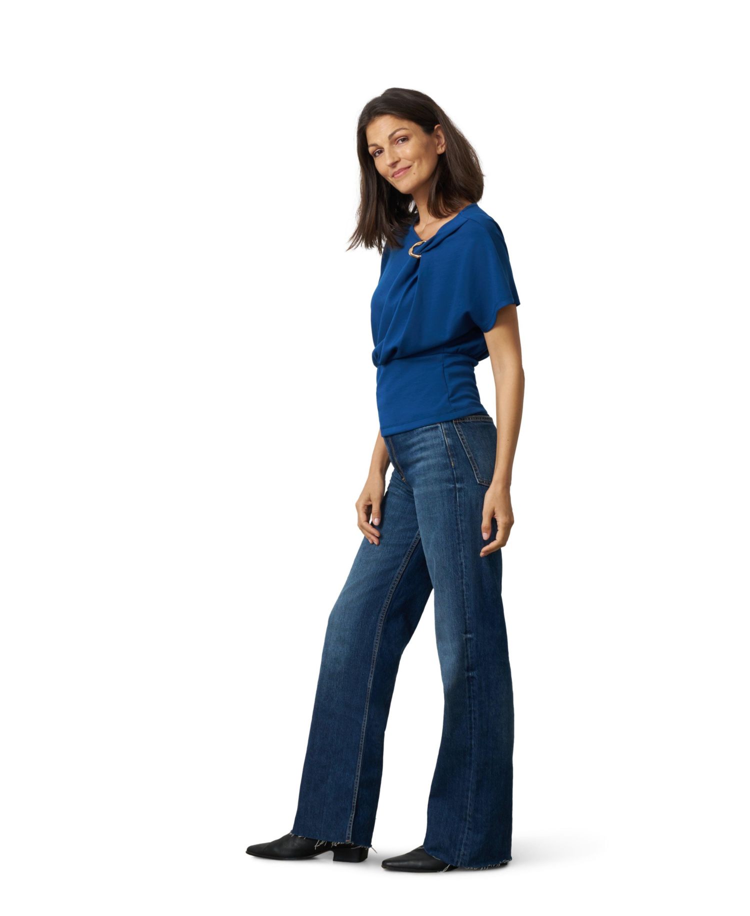 Women's Asymmetrical Dolman Top with Metal Ring Detail