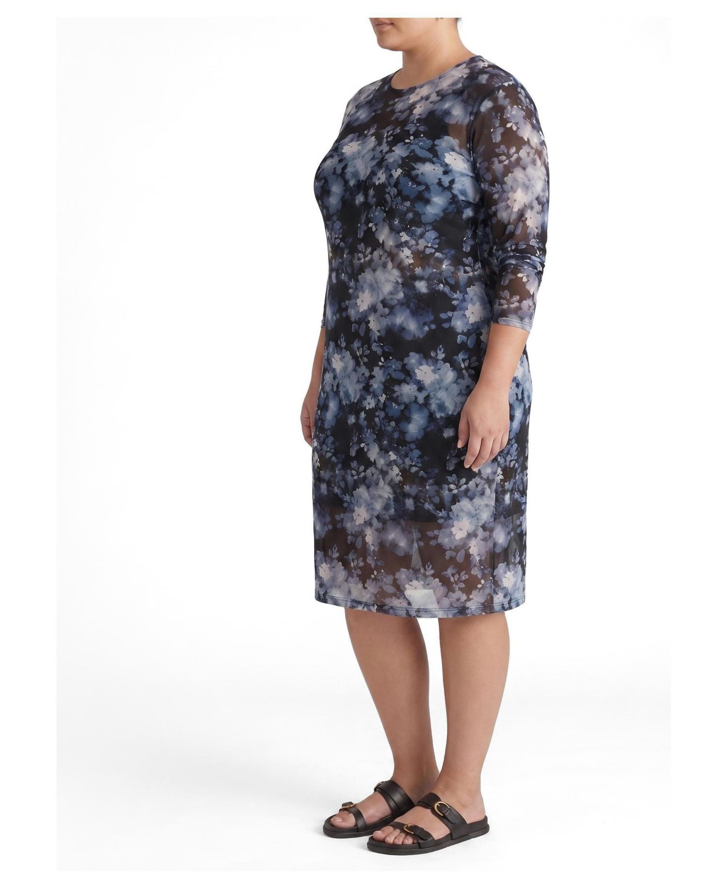 Plus Size Thames Fog Sheer Mesh Floral Dress
