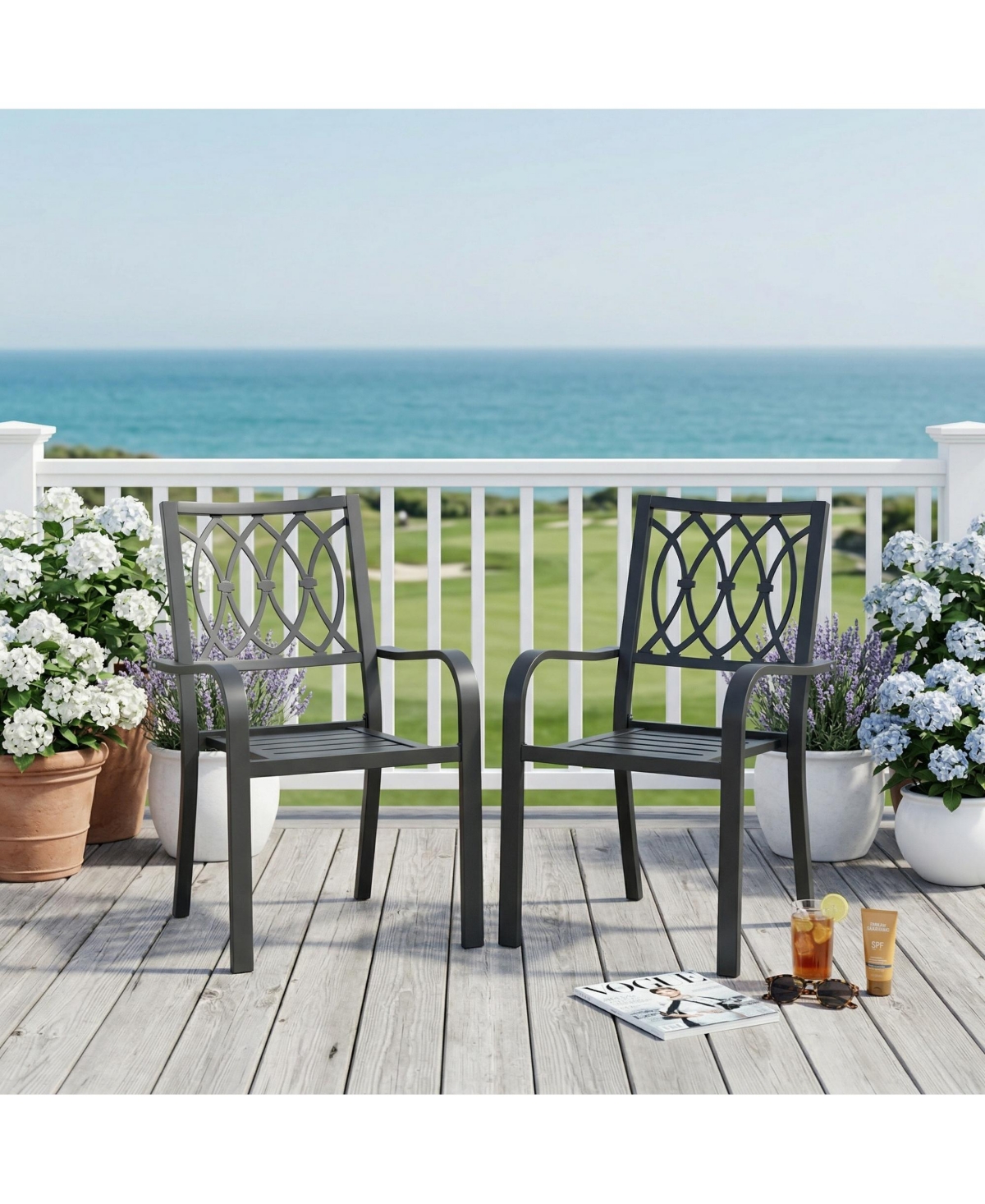 Clihome 2 Pack Metal Patio Dining Chairs, 350LB Breathable Slatted Outdoor Chairs