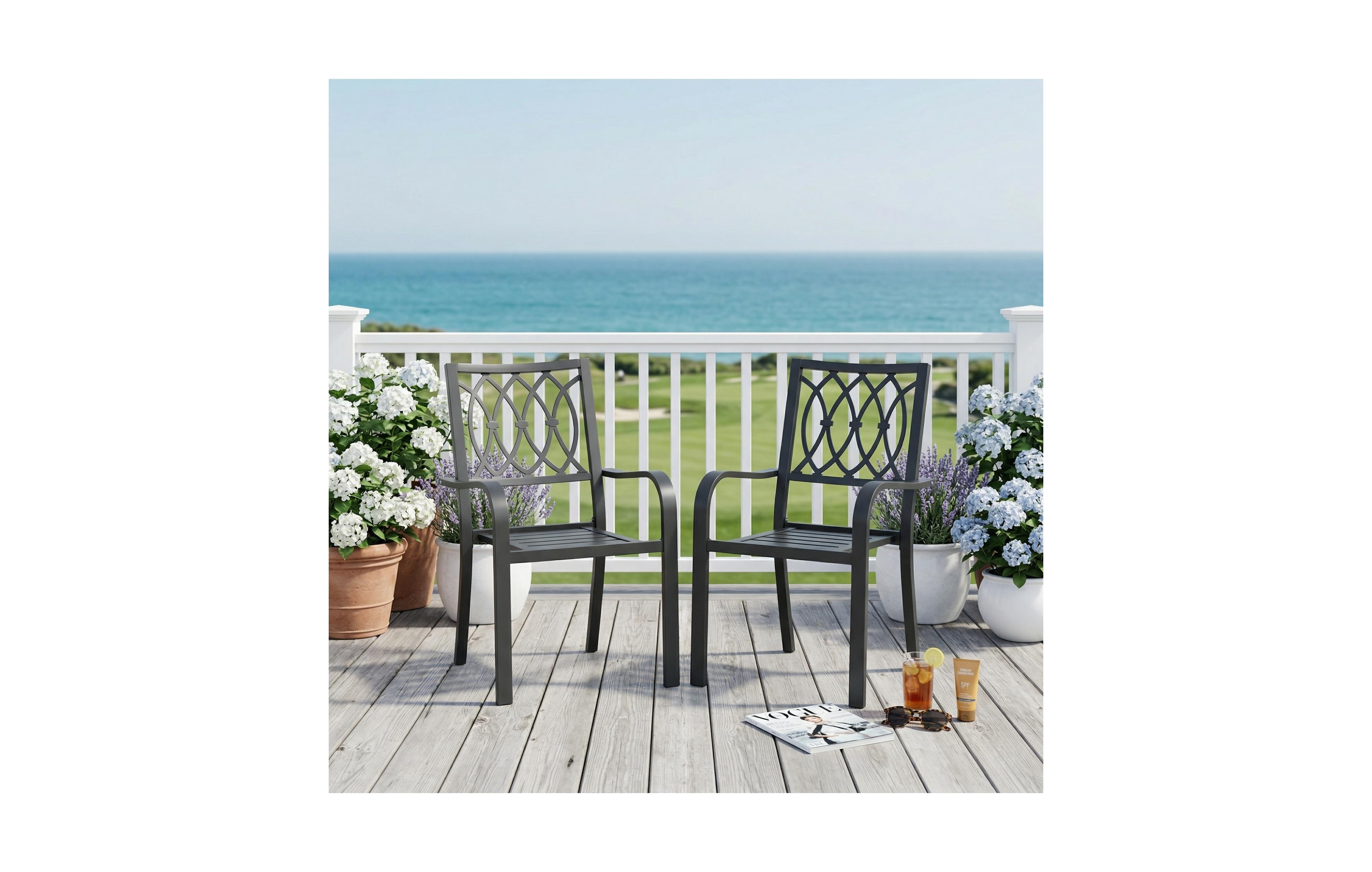 Clihome 2 Pack Metal Patio Dining Chairs, 350LB Breathable Slatted Outdoor Chairs