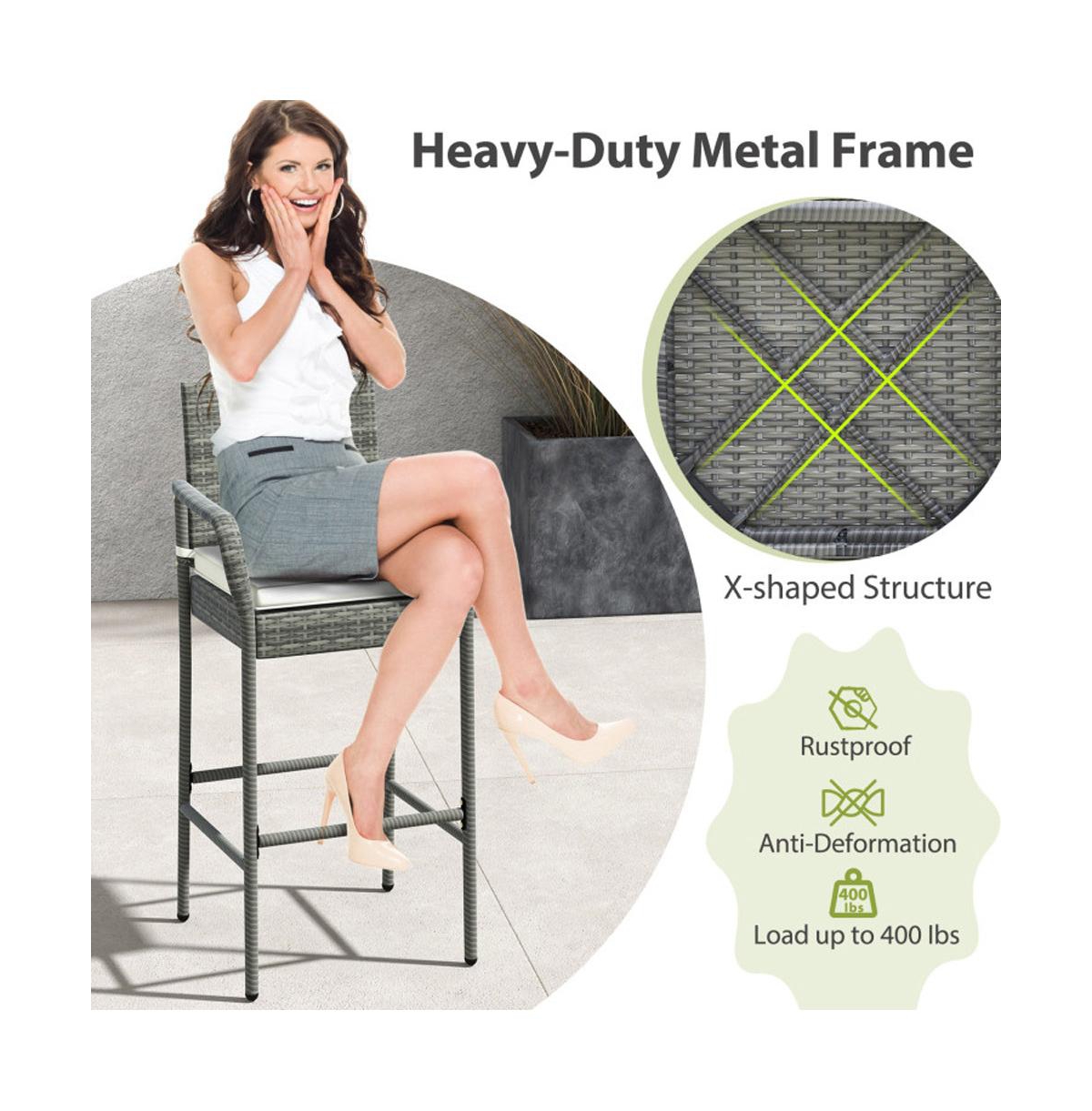 Boyel Living Patio Wicker Barstools with Armrests and Soft Cushions for Porch Backyard Set of 2