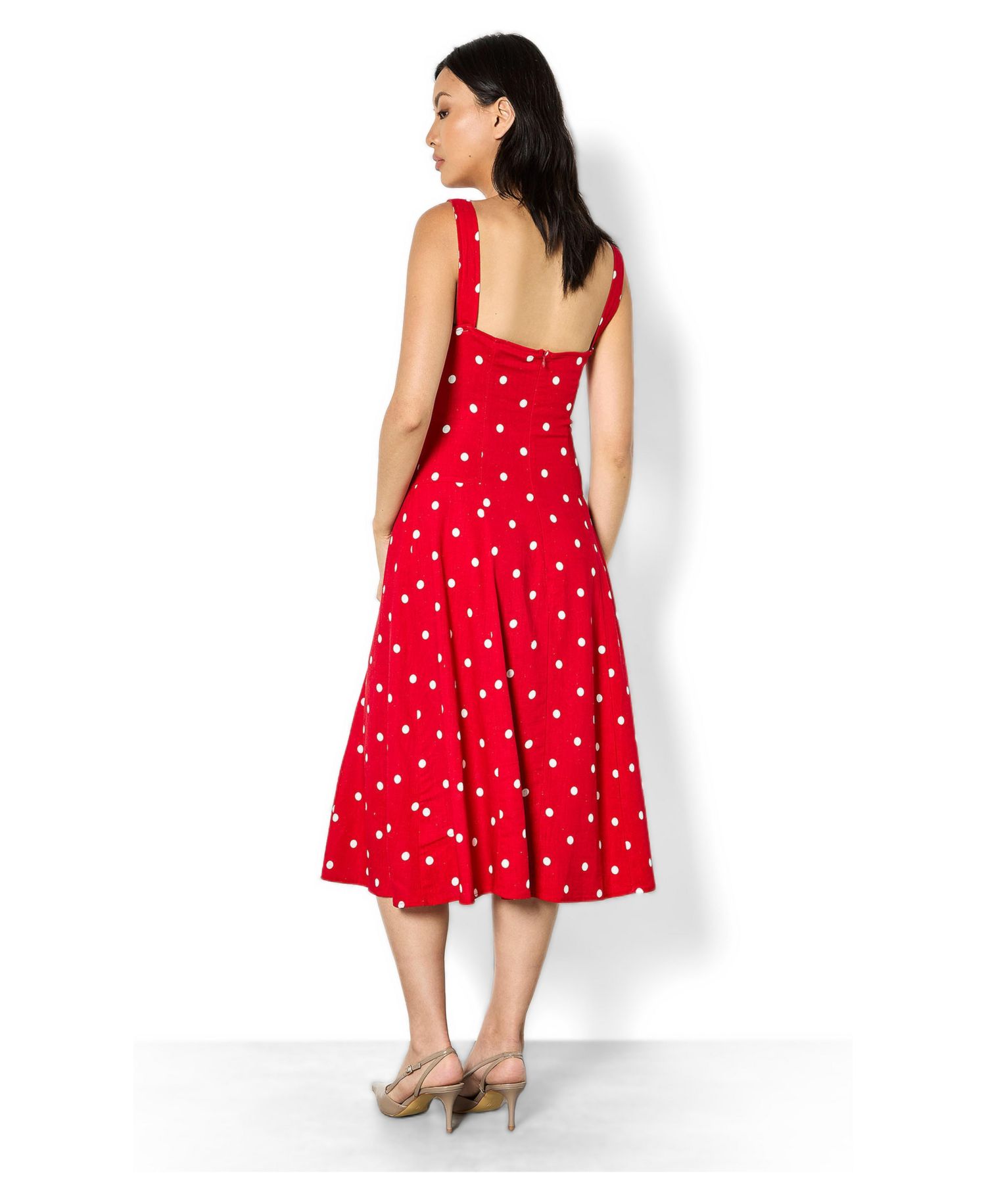 Women's Polka-Dot Square Neck Midi Dress