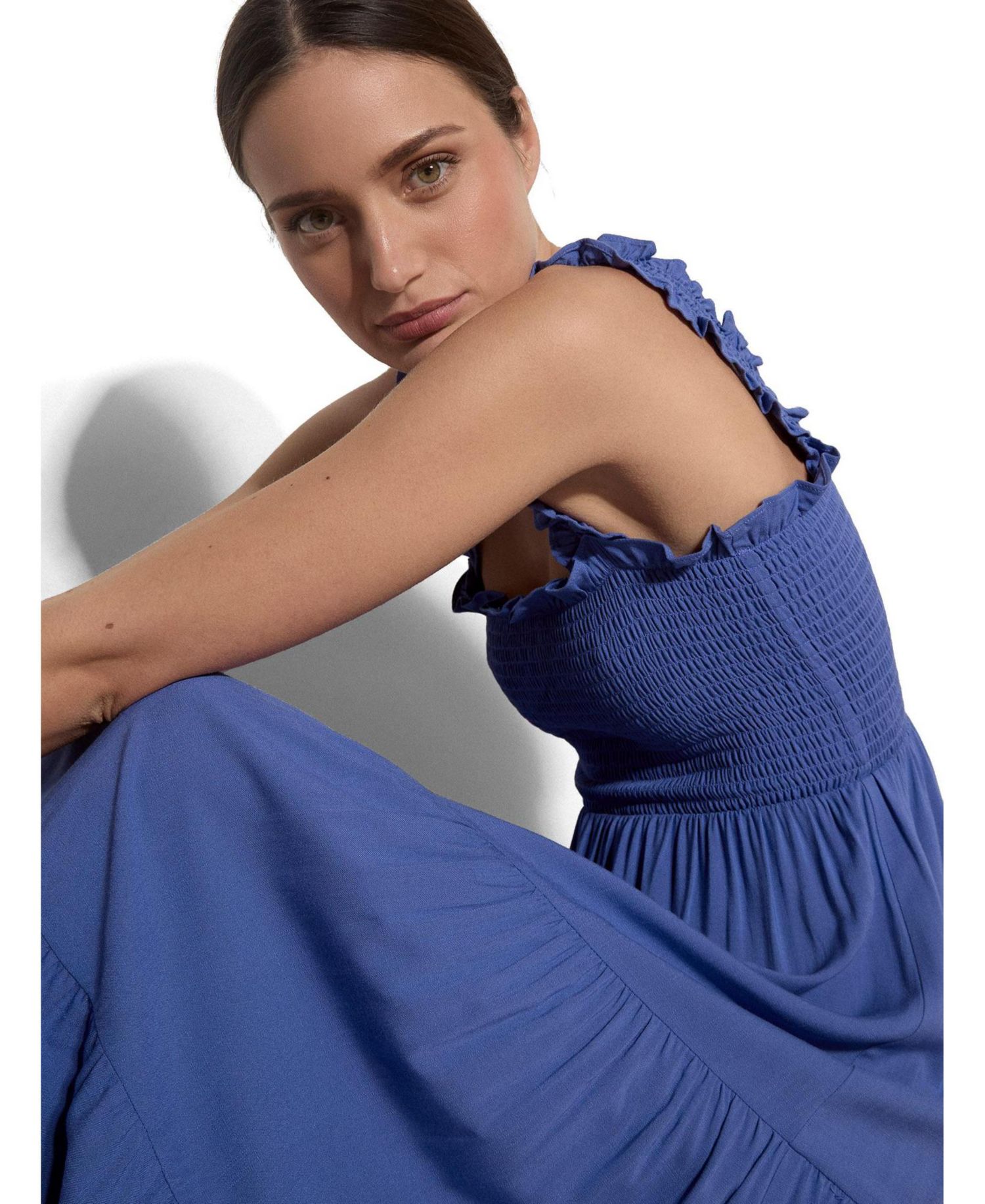 Women's Slub Smock Tiered Midi Square Neck Dress