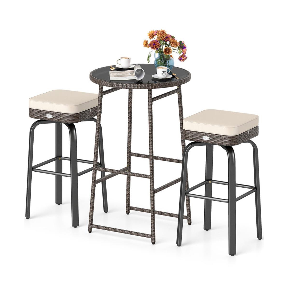 Boyel Living 3 Pieces Outdoor Swivel Bar Set Pe Rattan Bar Height Table with 2 Chairs