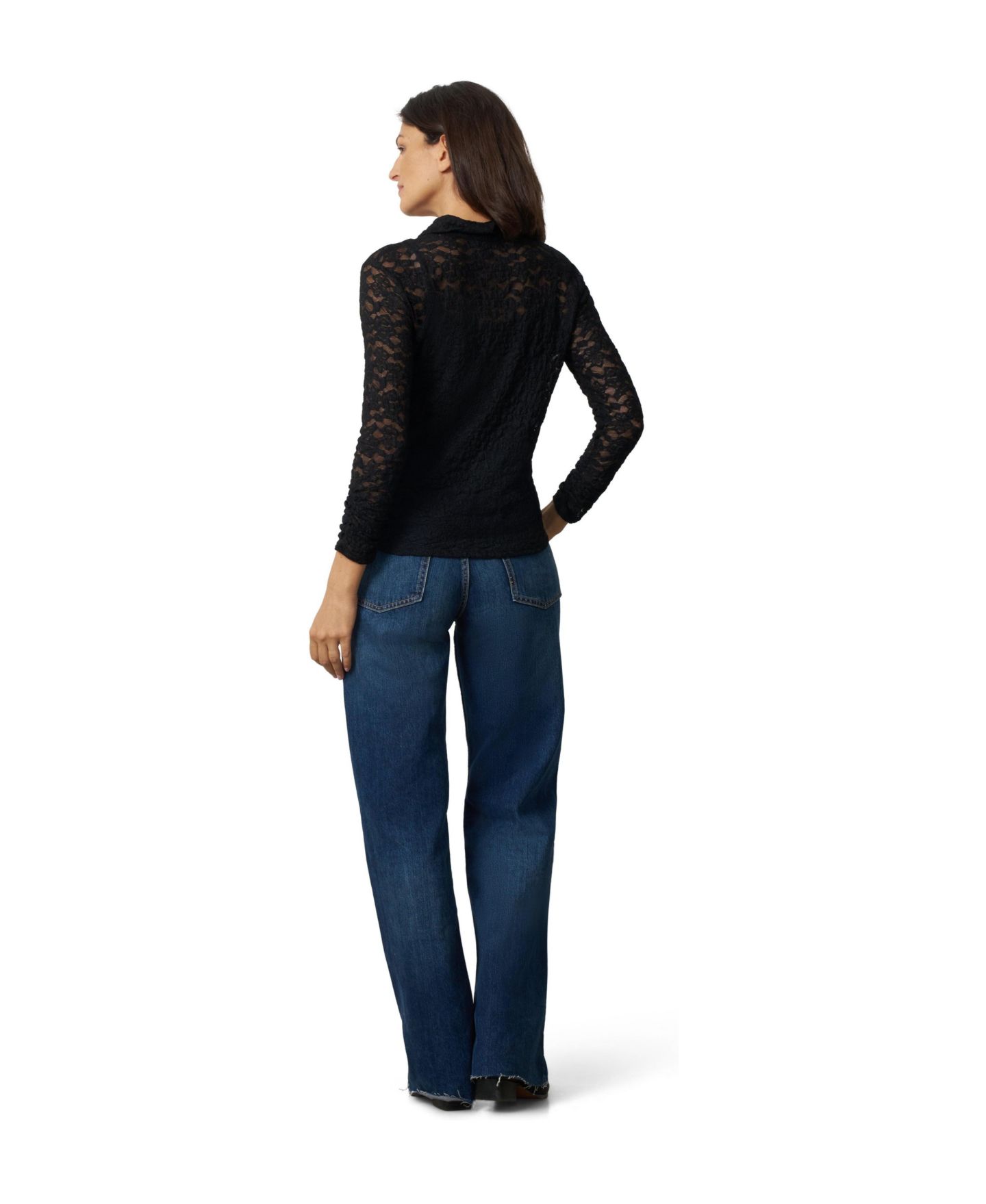 Женский топ Cable & Gauge Long-Sleeve Button-Front Lace Knit Top, цвет: Угольно-чёрный — фото 2