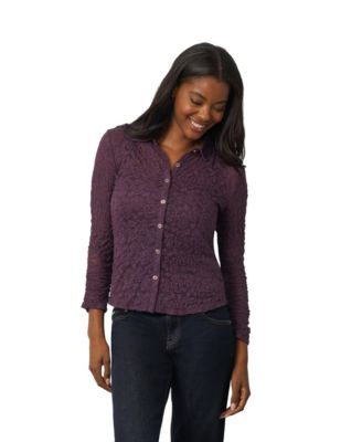 Women's Long-Sleeve Button-Front Lace Knit Top