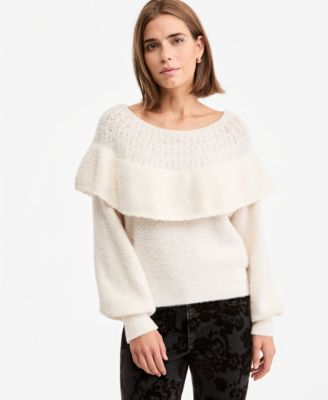 Women's Pointelle Cape Ruffle-Trim Sweater