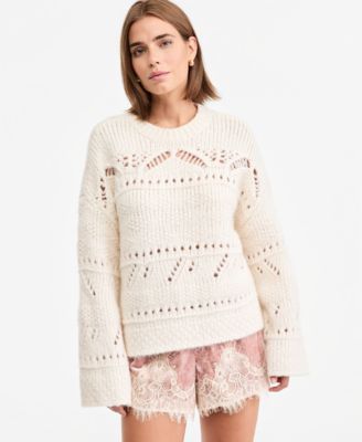 Petite Pointelle Crew-Neck Loose Sweater