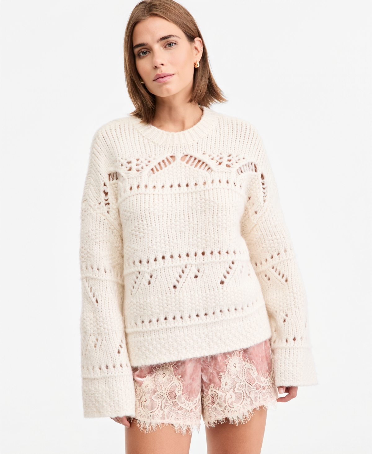 And Now This Women's Pointelle Crew-Neck Loose Sweater, Macy's Exclusive