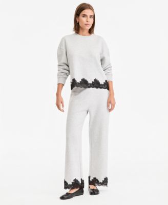 Women's High-Rise Fleece Lace-Trim Lounge Pants
