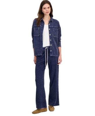 Women's French Terry Embellished Wide Leg High Rise Pants