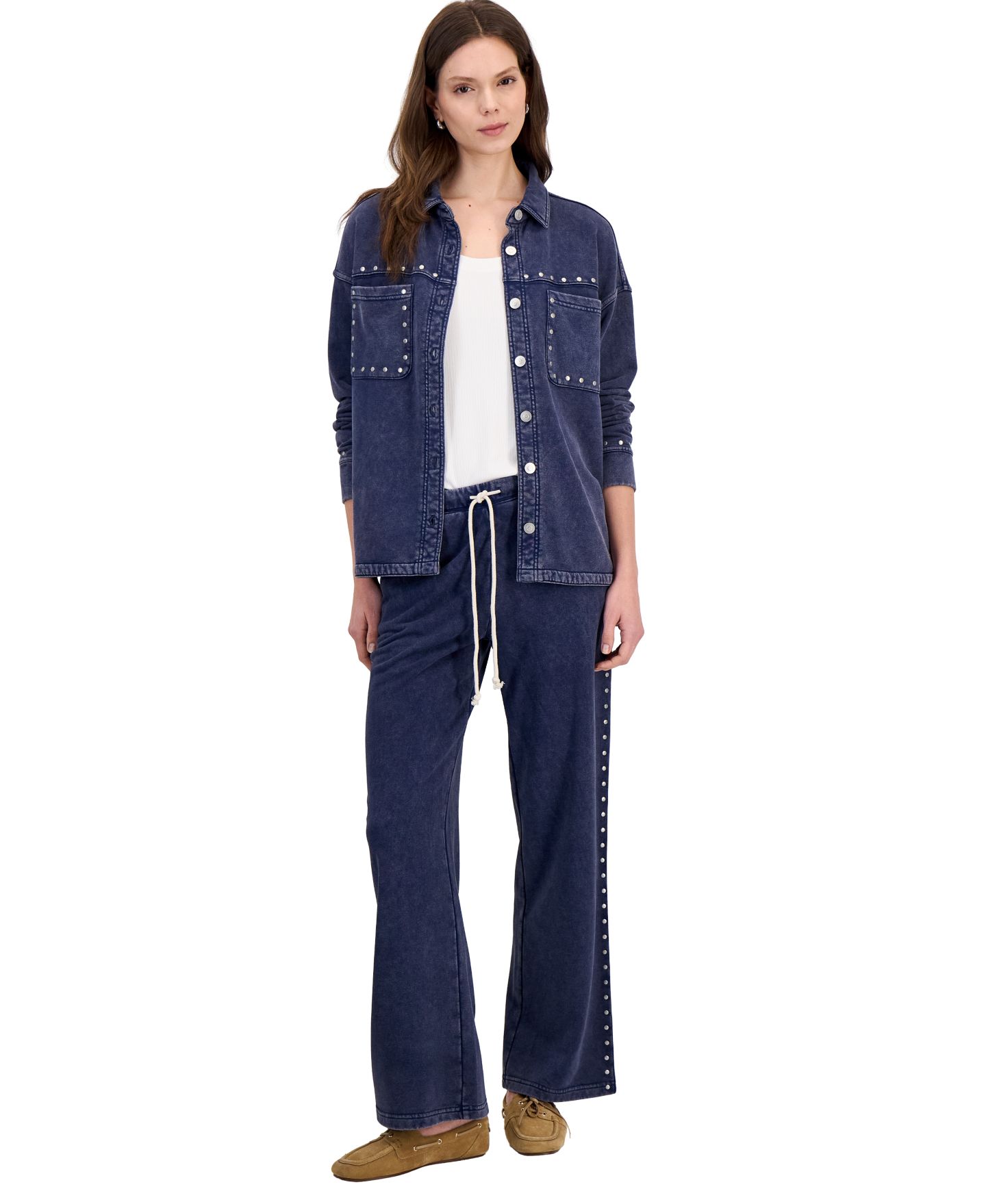 Женские брюки And Now This French Terry Embellished Wide Leg High Rise, цвет: Индиго — фото 1