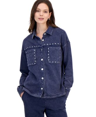 Women's French Terry Embellished Collared Long-Sleeve Shirt