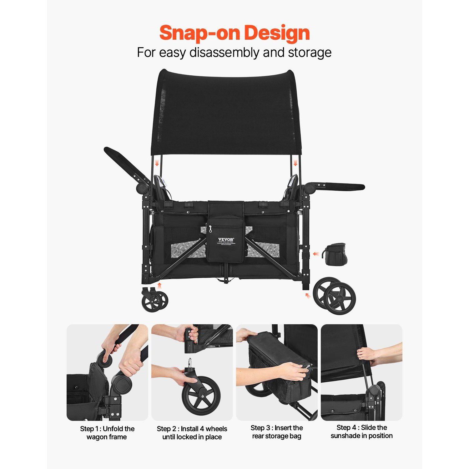 Wagon Stroller for 4 Kids, Adjustable Handle,5-Point Harness, Removable Canopy,330LBS, Camping