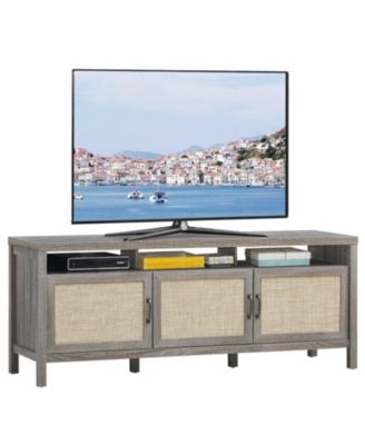 62 in Entertainment Media Console with Rattan Doors and Solid Wood Legs for TVs up to 65 inch