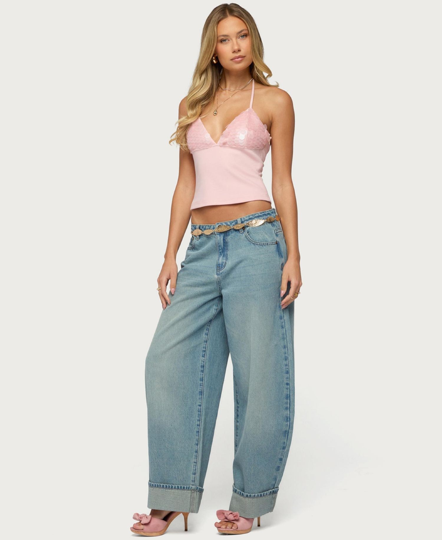 Women's Katelyn Sequin-Halter Sleeveless Top