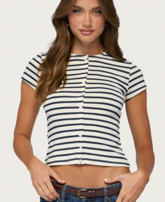 Women's Bonita Striped Button-Up Crop Top