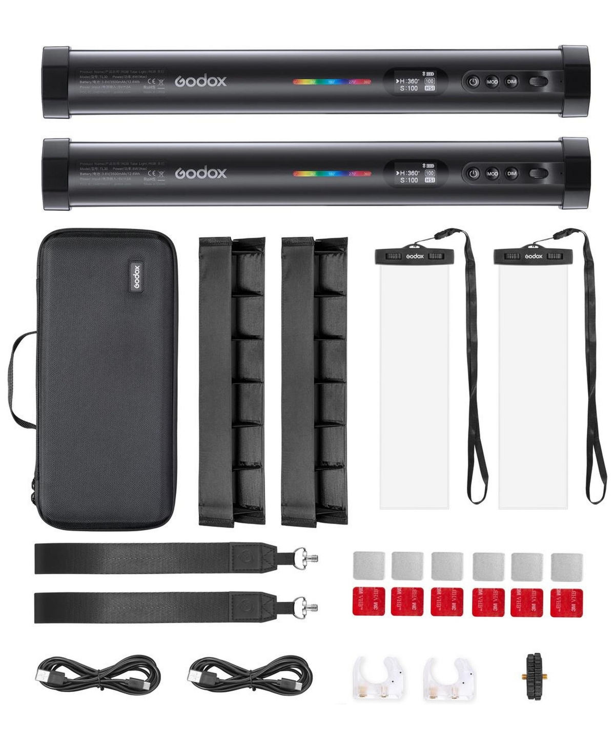 Godox TL30-K2 Rgb Tube Light 2-Light Kit - Black
