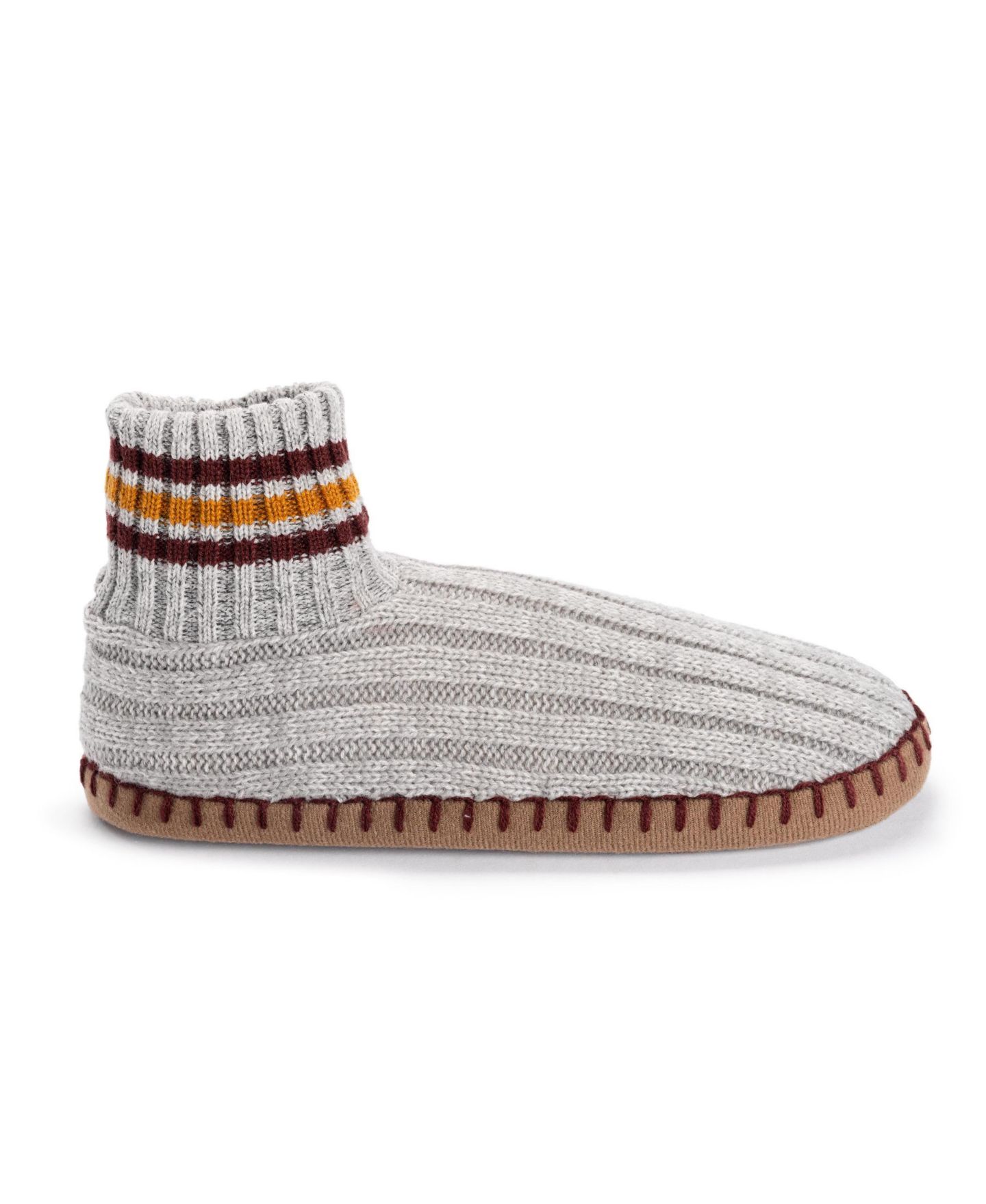 Мужские тапочки MUK LUKS Contrast Stripe Rib Cuff Bootie Slippers, цвет: Пепельный / Серый меланжевый — фото 2